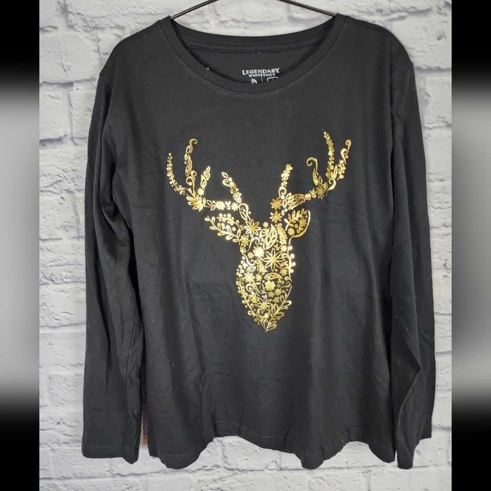 Legendary Whitetails black long sleeve T with gold foil deer design Large NEW